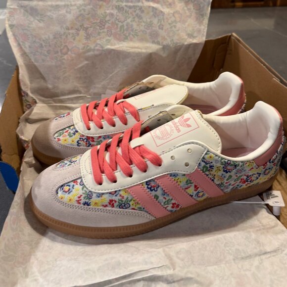 adidas with liberty Shoes - Adidas Women's Floral Athletic Shoes - Pink and White